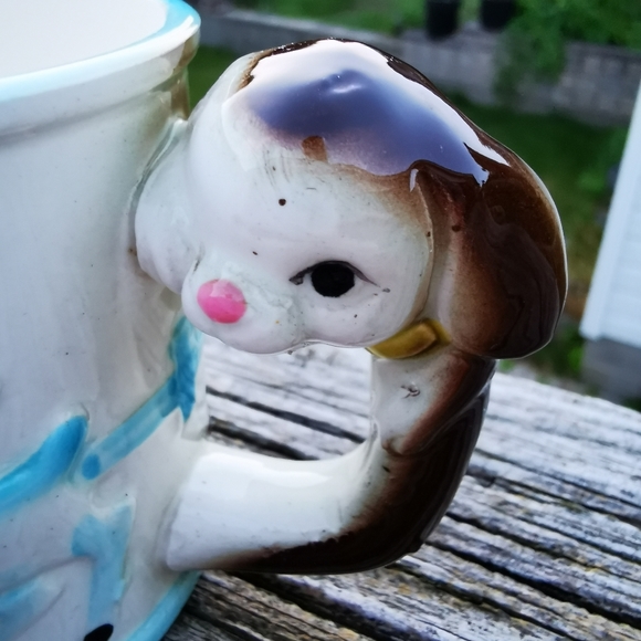 Vintage Ceramic Child's Cup with Lamb Cat Dog and Bunny Handle - Picture 3 of 12